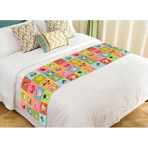 ABPHQTO Colorful Patchwork Owls Bed Runner Bedding Scarf Bed Decoration 20x95 inch