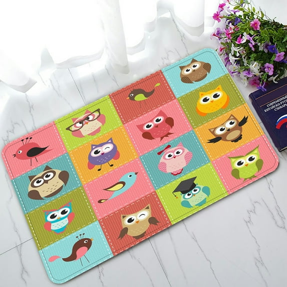ABPHQTO Colorful Patchwork Owls Doormat Entrance Rug Area Rug Floor Mat Home Decor 30x18 Inch
