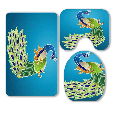 ABPHQTO Colorful Peacock 3 Piece Bathroom Rugs Set Bath Rug Contour Mat and Toilet Lid Cover