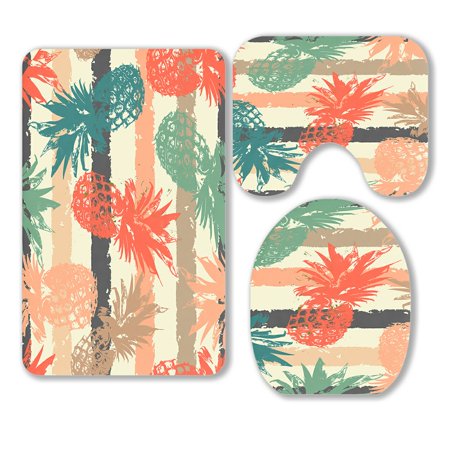 ABPHQTO Colorful Pineapple 3 Piece Bathroom Rugs Set Bath Rug Contour Mat and Toilet Lid Cover