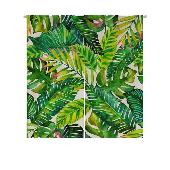 ABPHQTO Colorful Tropical Leaves Exotic Plants Japanese Noren Curtain Doorway Door Window Treatment Curtains Cotton Linen Curtain 85x90 cm