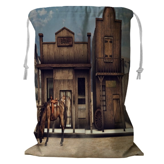ABPHQTO Colorful Wild West Scenery Horse Front Bank 3D Storage Basket Laundry Bag with Drawstring 24x32 Inch