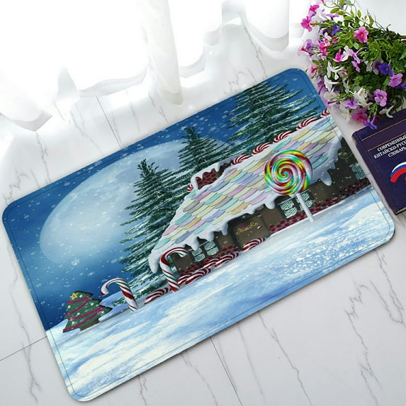 ABPHQTO Colorful Winter Scenery With A Candy House Doormat Entrance Rug Area Rug Floor Mat Home Decor 30x18 Inch
