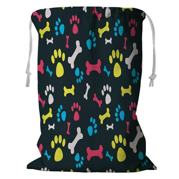 ABPHQTO Cool Pet Dog Paw Prints And Bones Texture Storage Basket Laundry Bag with Drawstring 18x24 Inch