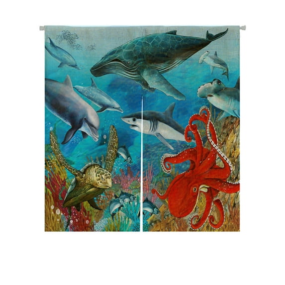 ABPHQTO Coral Reef Japanese Noren Curtain Doorway Door Window Treatment Curtains Cotton Linen Curtain 105x120 cm