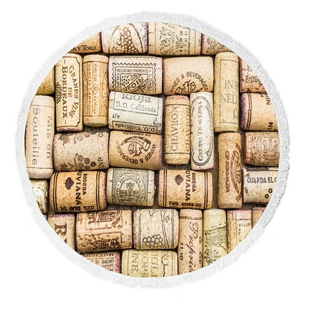 ABPHQTO Corks With Dates And Drops Of Round Beach Blanket with Tassels Beach Throw Towel Yoga Mat Picnic Blanket