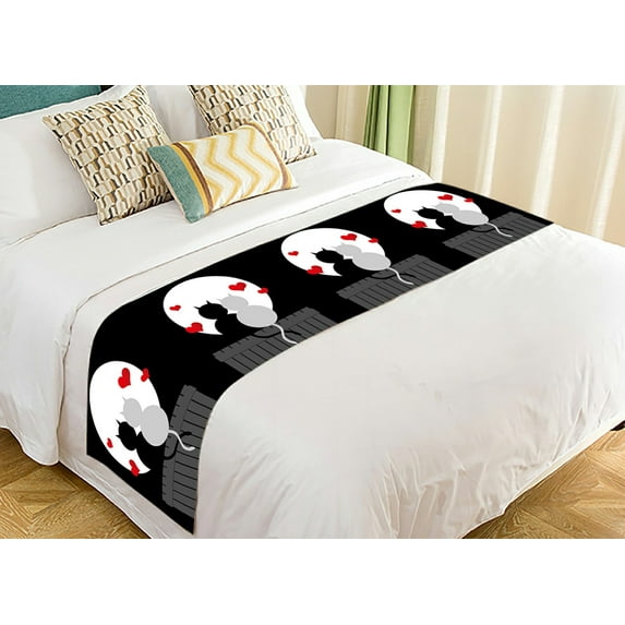 ABPHQTO Couple Cats Moonlight Valentines Day Bed Runner Bedding Scarf Bed Decoration 20x95 inch