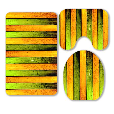 ABPHQTO Creative Wood 3 Piece Bathroom Rugs Set Bath Rug Contour Mat and Toilet Lid Cover