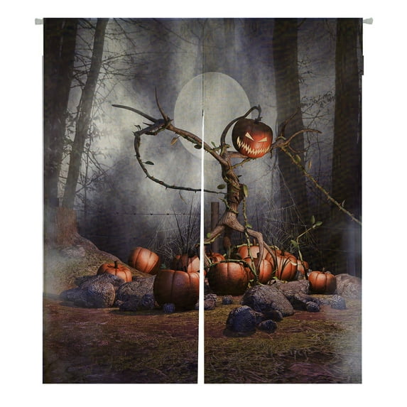 ABPHQTO Creepy Halloween Scarecrow Pumpkin Field At Night Japanese Noren Curtain Doorway Door Window Treatment Curtains Cotton Linen Curtain 105x120 cm