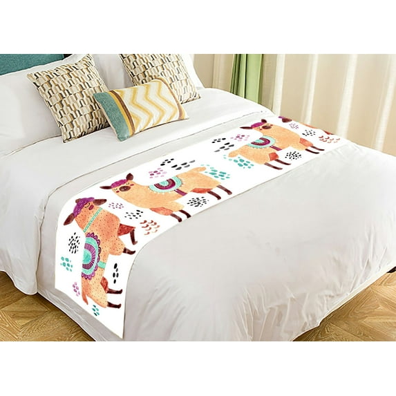 ABPHQTO Cute Animal Drawing Llamas Alpacas Clip Art Bed Runner Bedding Scarf Bed Decoration 20x95 inch