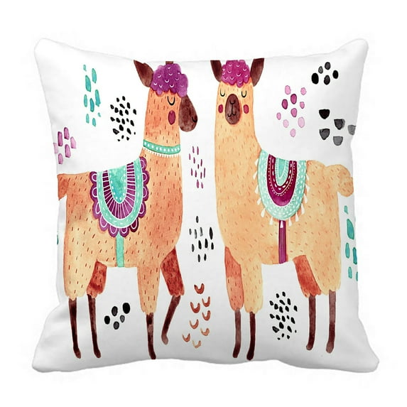 ABPHQTO Cute Animal Drawing Llamas Alpacas Clip Art Pillow Case Pillow Cover Pillow Protector Two Sides For Couch Bed 16x16 Inch