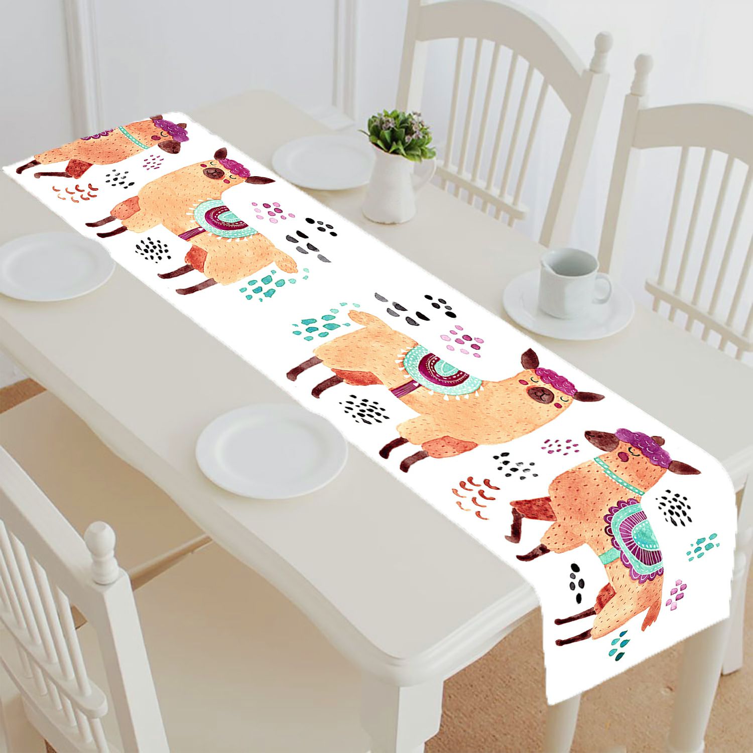 COLORSUM Table Runner with Placemats Set Dinosaur Cactus Cartoon Color  Illustration Yellow Background Wedding Home Dining Table Decor, Suitable  for