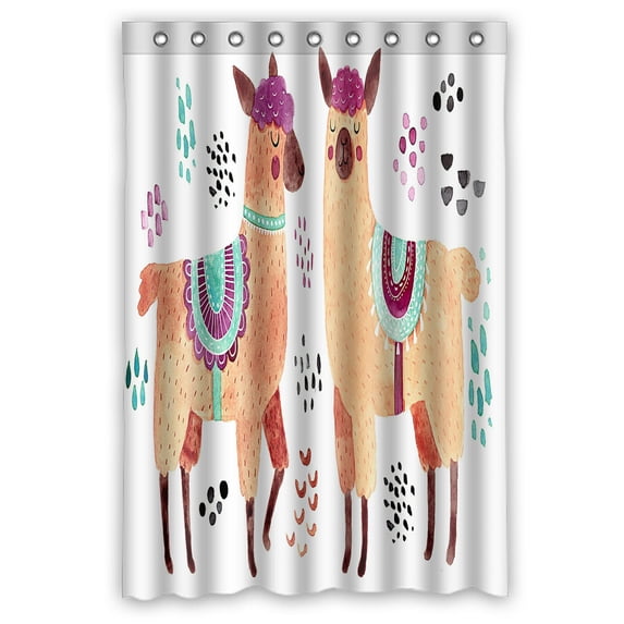 ABPHQTO Cute Animal Drawing Llamas Alpacas Clip Art Waterproof Polyester Shower Curtain and Hooks For Home Decor 48x72 Inch