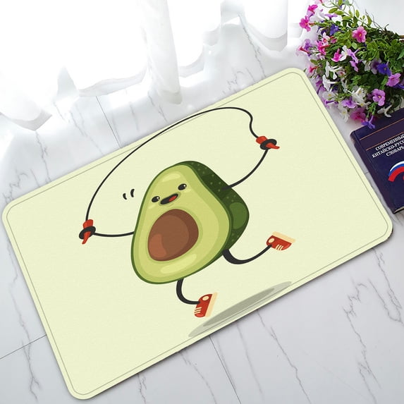 ABPHQTO Cute Avocado Cartoon Character Makes The Jump Rope Exercises Doormat Entrance Rug Area Rug Floor Mat Home Decor 30x18 Inch