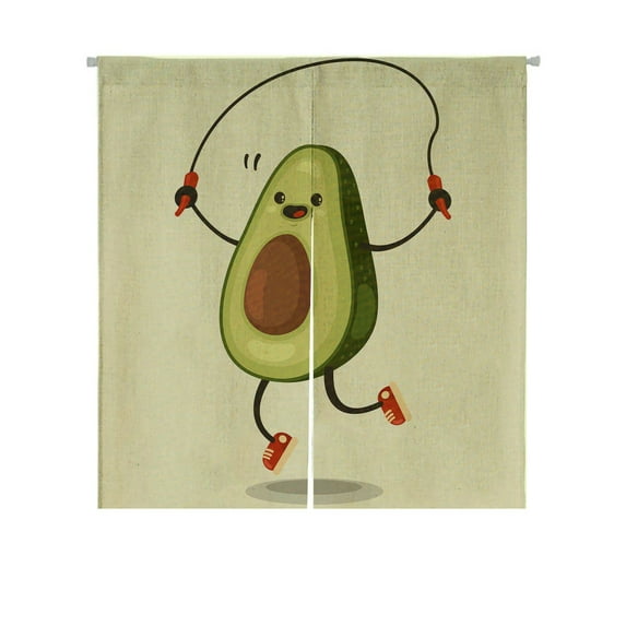 ABPHQTO Cute Avocado Cartoon Character Makes The Jump Rope Exercises Japanese Noren Curtain Doorway Door Window Treatment Curtains Cotton Linen Curtain 85x90 cm