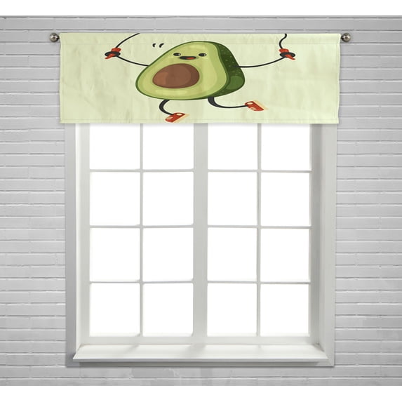 ABPHQTO Cute Avocado Cartoon Character Makes The Jump Rope Exercises Window Curtain Valance Rod Pocke 54x18 Inch