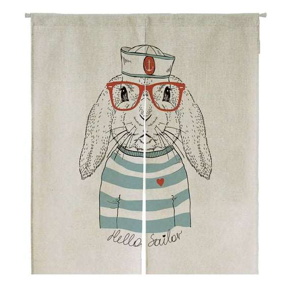 ABPHQTO Cute Bunny Sailor Nautical Print Japanese Noren Curtain Doorway Door Window Treatment Curtains Cotton Linen Curtain 85x150 cm