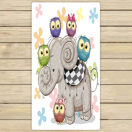ABPHQTO Cute Cartoon Elephant Five Owls Flowers Towels Beach Bath Pool Sprot Travel Hand Spa Towel 30x56 Inch