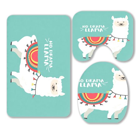 ABPHQTO Cute Cartoon Llama Design 3 Piece Bathroom Rugs Set Bath Rug Contour Mat and Toilet Lid Cover