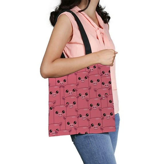 ABPHQTO Cute Cartoon Pink Pigs Canvas Bag Reusable Tote Grocery Shopping Bags Tote Bag 14x16 inch