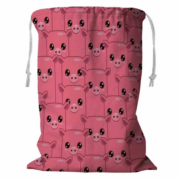 ABPHQTO Cute Cartoon Pink Pigs Storage Basket Laundry Bag with Drawstring 18x24 Inch