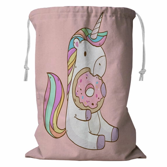 ABPHQTO Cute Cartoon Unicorn Eating Tasty Donuts Storage Basket Laundry Bag with Drawstring 24x32 Inch