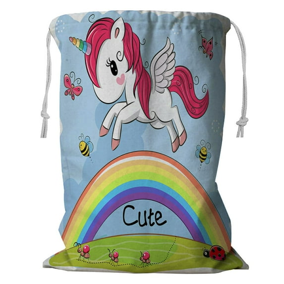 ABPHQTO Cute Cartoon Unicorn Is Flying Over The Rainbow Storage Basket Laundry Bag with Drawstring 18x24 Inch