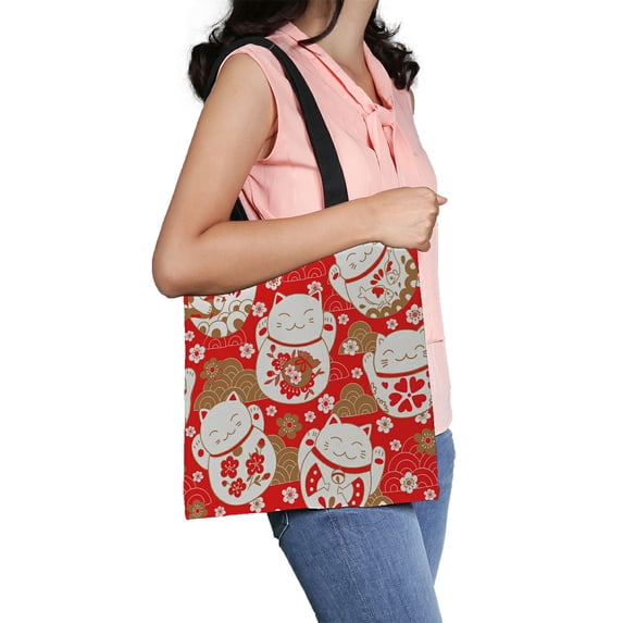ABPHQTO Cute Cats Lucky Charms Maneki Neko Oriental Canvas Bag Reusable Tote Grocery Shopping Bags Tote Bag 14x16 inch
