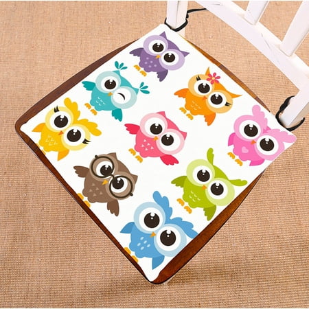 ABPHQTO Cute Collection Of Bright Owls Chair Pad Seat Cushion Chair Cushion Floor Cushion Two Sides Printing 18x18 Inch