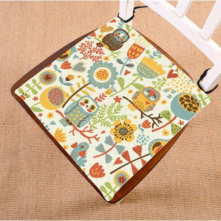 ABPHQTO Cute Colorful Floral Owl And Bird Chair Pad Seat Cushion Chair Cushion Floor Cushion Two Sides Printing 20x20 Inch