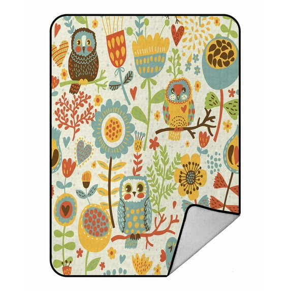 ABPHQTO Cute Colorful Floral Owl And Bird Fleece Blanket Fleece Back Throw Blanket 58x80 inch