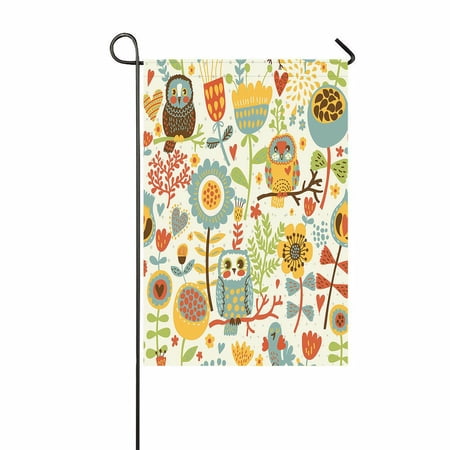ABPHQTO Cute Colorful Floral Owl And Bird Home Outdoor Garden Flag House Banner Size 12x18 Inch