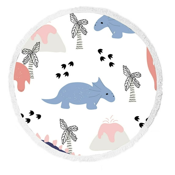 ABPHQTO Cute Dinosaurs Beach Towel Beach Blanket with Tassels Beach Throw Towel Yoga Mat Picnic Blanket