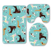 ABPHQTO Cute Dogs Pattern 3 Piece Bathroom Rugs Set Bath Rug Contour Mat and Toilet Lid Cover