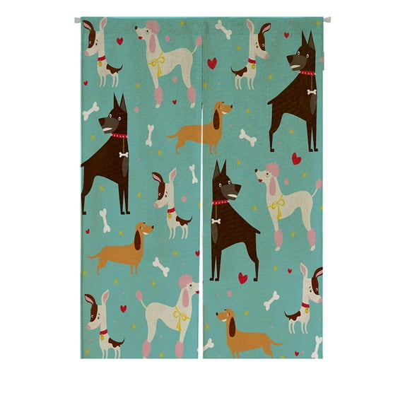 ABPHQTO Cute Dogs Pattern Japanese Noren Curtain Doorway Door Window Treatment Curtains Cotton Linen Curtain 85x120 cm