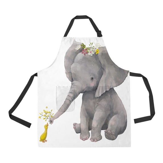 ABPHQTO Cute Elephant With Floral Wreath And Little Duck Apron Home Kitchen Apron with Pockets