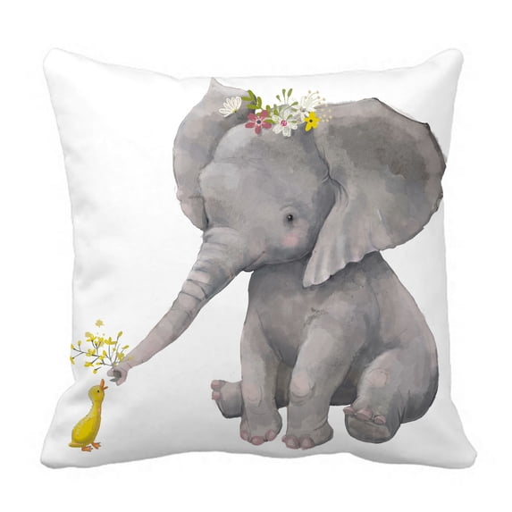 ABPHQTO Cute Elephant With Floral Wreath And Little Duck Pillow Case Pillow Cover Pillow Protector Two Sides For Couch Bed 16x16 Inch