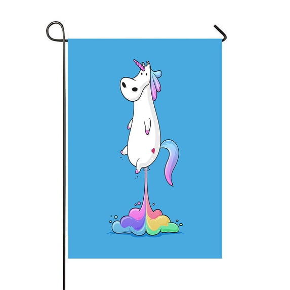 ABPHQTO Cute Fat Unicorn Farting Rainbow Home Outdoor Garden Flag House Banner Size 28x40 Inch