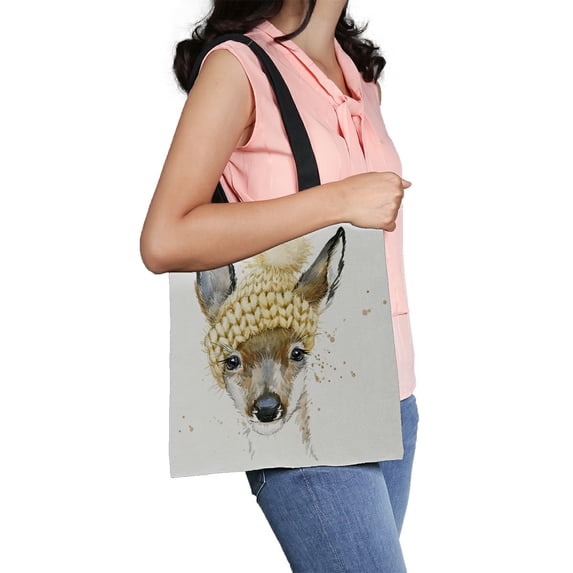 ABPHQTO Cute Forest Deer Canvas Bag Reusable Tote Grocery Shopping Bags Tote Bag 14x16 inch