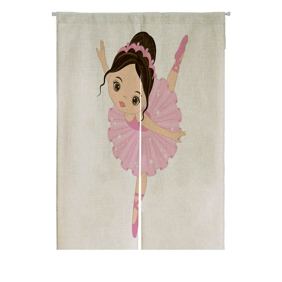 ABPHQTO Cute Little Ballerina Dancing Japanese Noren Curtain Doorway Door Window Treatment Curtains Cotton Linen Curtain 85x120 cm