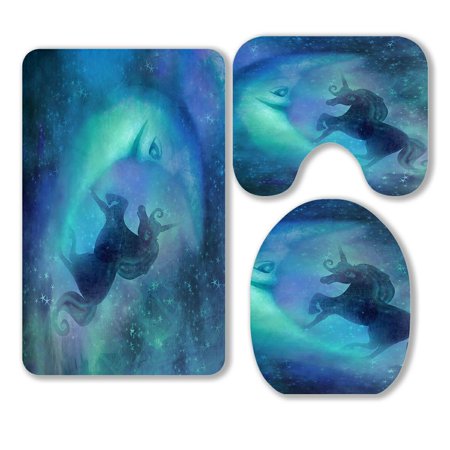ABPHQTO Cute Magic Unicorn Moon 3 Piece Bathroom Rugs Set Bath Rug Contour Mat and Toilet Lid Cover