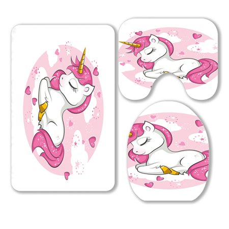 ABPHQTO Cute Magical Unicorn 3 Piece Bathroom Rugs Set Bath Rug Contour Mat and Toilet Lid Cover