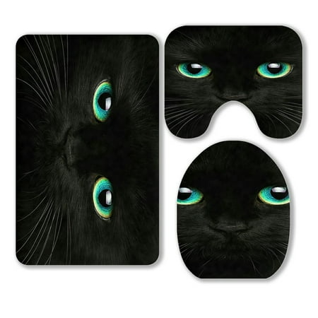 ABPHQTO Cute Muzzle Of A Black Cat Closeup 3 Piece Bathroom Rugs Set Bath Rug Contour Mat and Toilet Lid Cover