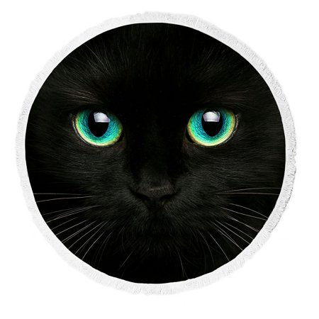 ABPHQTO Cute Muzzle Of A Black Cat Closeup Beach Towel Beach Blanket with Tassels Beach Throw Towel Yoga Mat Picnic Blanket