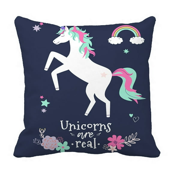 ABPHQTO Cute Of Unicorn With Flowers And Rainbow Pillow Case Pillow Cover Pillow Protector Two Sides For Couch Bed 18x18 Inch