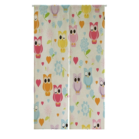 ABPHQTO Cute Owl Japanese Noren Curtain Doorway Door Window Treatment Curtains Cotton Linen Curtain 85x150 cm