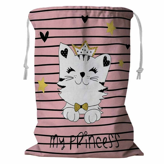 ABPHQTO Cute Princess Cat Storage Basket Laundry Bag with Drawstring 24x32 Inch