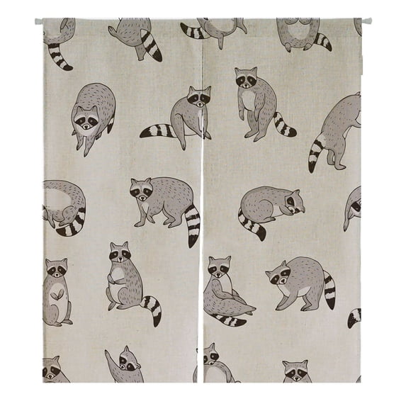 ABPHQTO Cute Raccoon Animal Doodle Japanese Noren Curtain Doorway Door Window Treatment Curtains Cotton Linen Curtain 105x120 cm