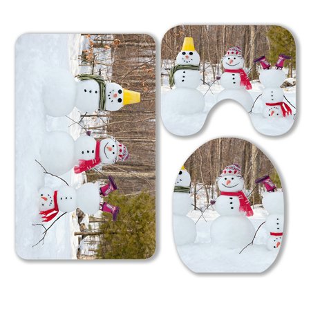 ABPHQTO Cute Snowmen Scarf Forest 3 Piece Bathroom Rugs Set Bath Rug Contour Mat and Toilet Lid Cover
