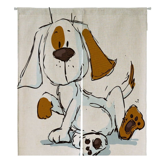 ABPHQTO Cute Spotty Dog Cartoon Black Sketch Japanese Noren Curtain Doorway Door Window Treatment Curtains Cotton Linen Curtain 105x120 cm